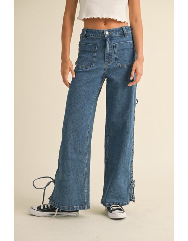 Miou Muse Side Laced Wide Leg Jeans