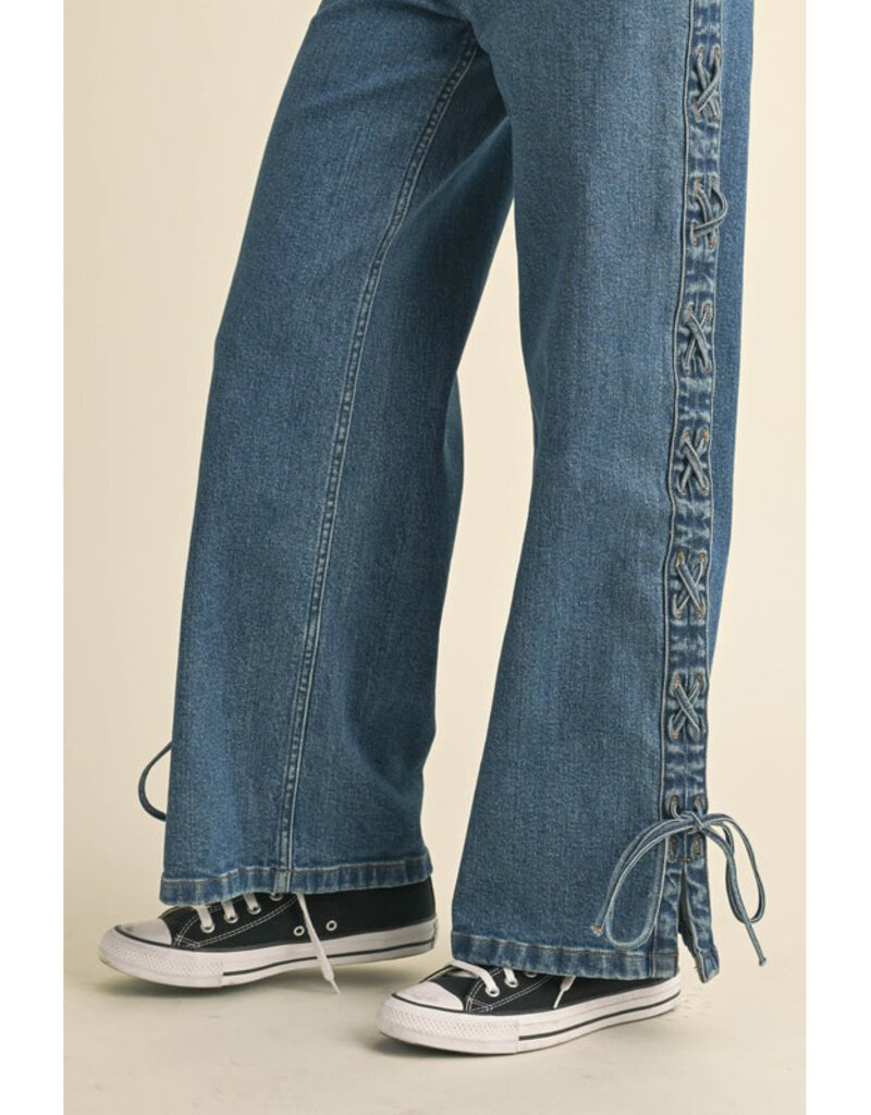 Miou Muse Side Laced Wide Leg Jeans