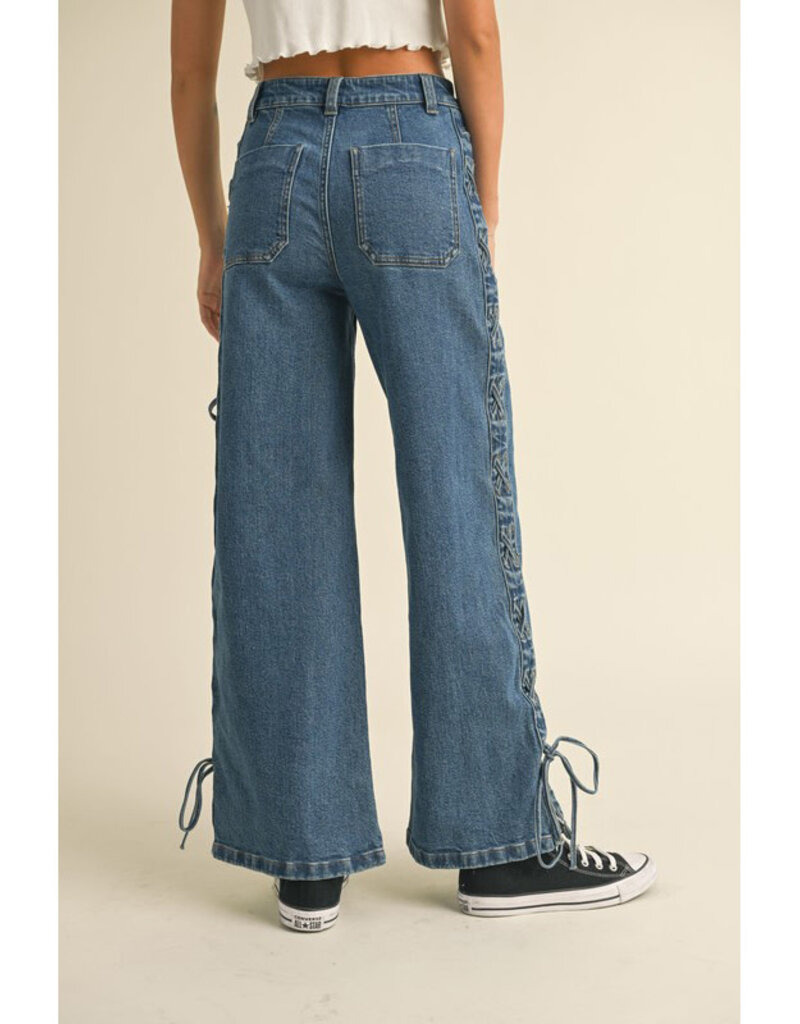 Miou Muse Side Laced Wide Leg Jeans