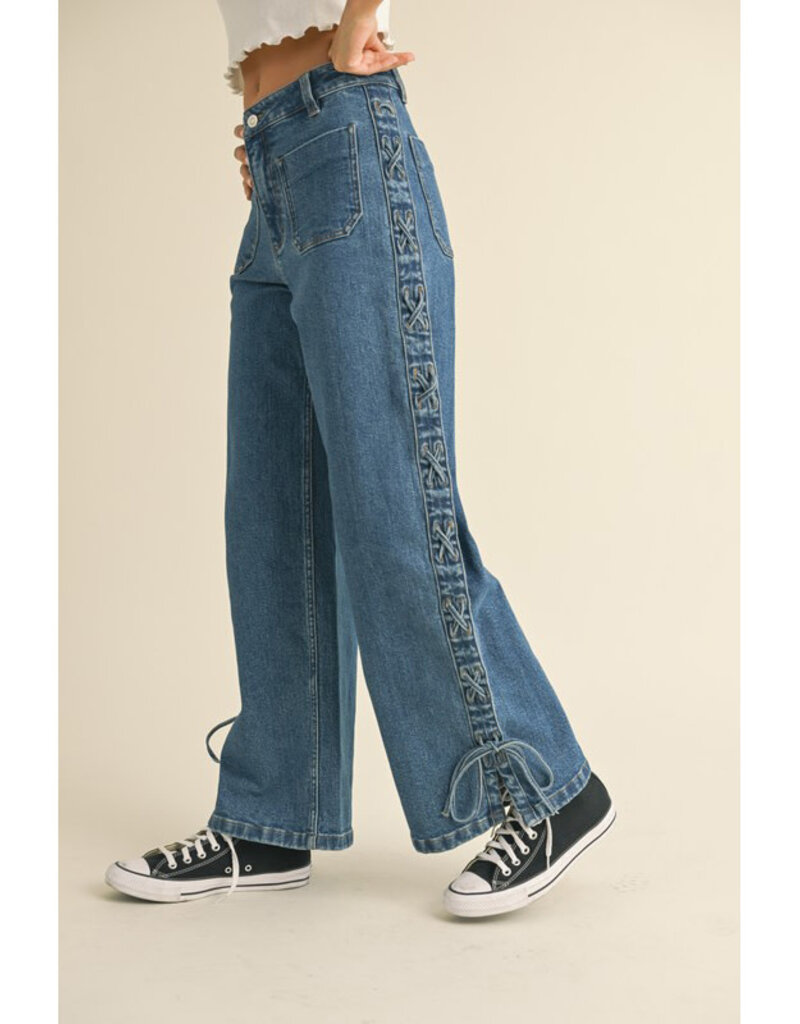 Miou Muse Side Laced Wide Leg Jeans
