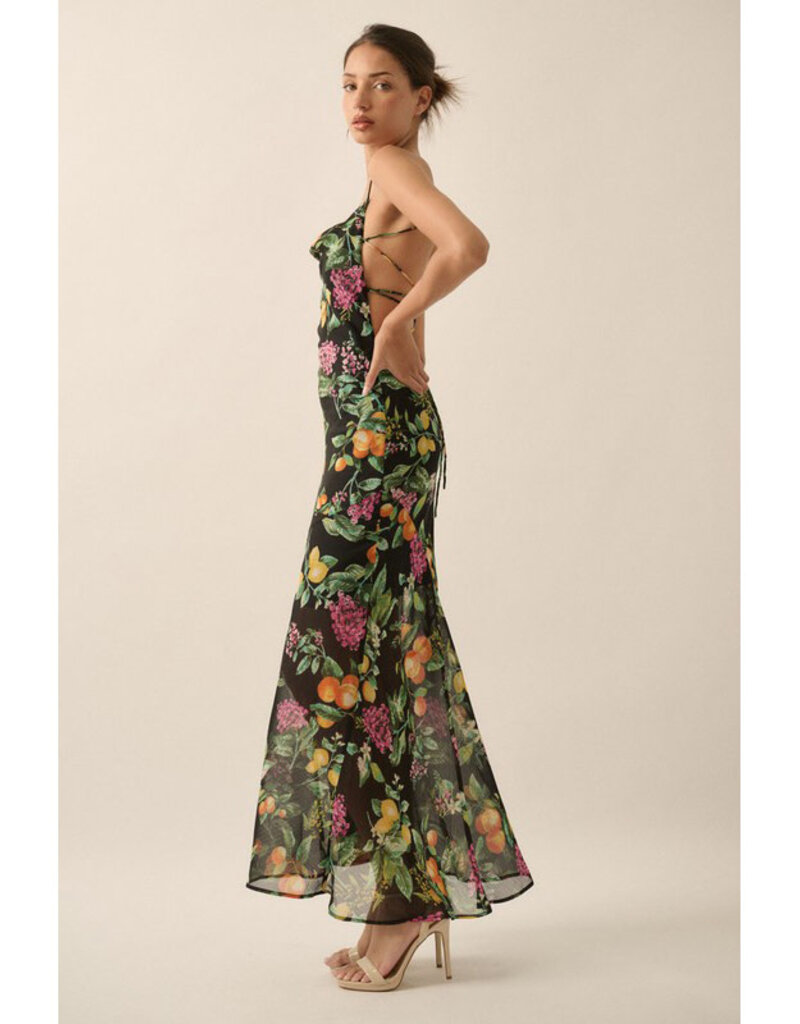 Promesa Floral Chiffon Cowl Maxi Dress