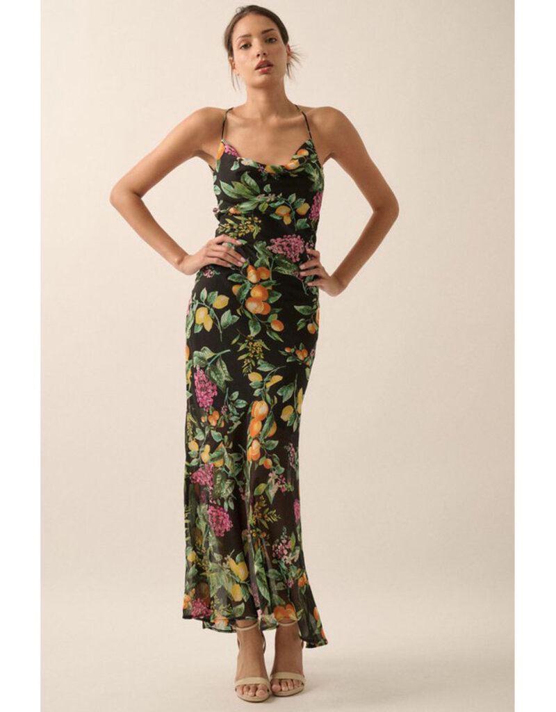 Promesa Floral Chiffon Cowl Maxi Dress