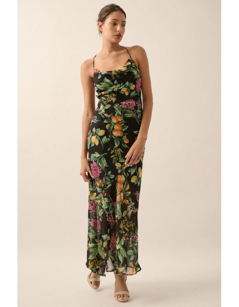 Promesa Floral Chiffon Cowl Maxi Dress