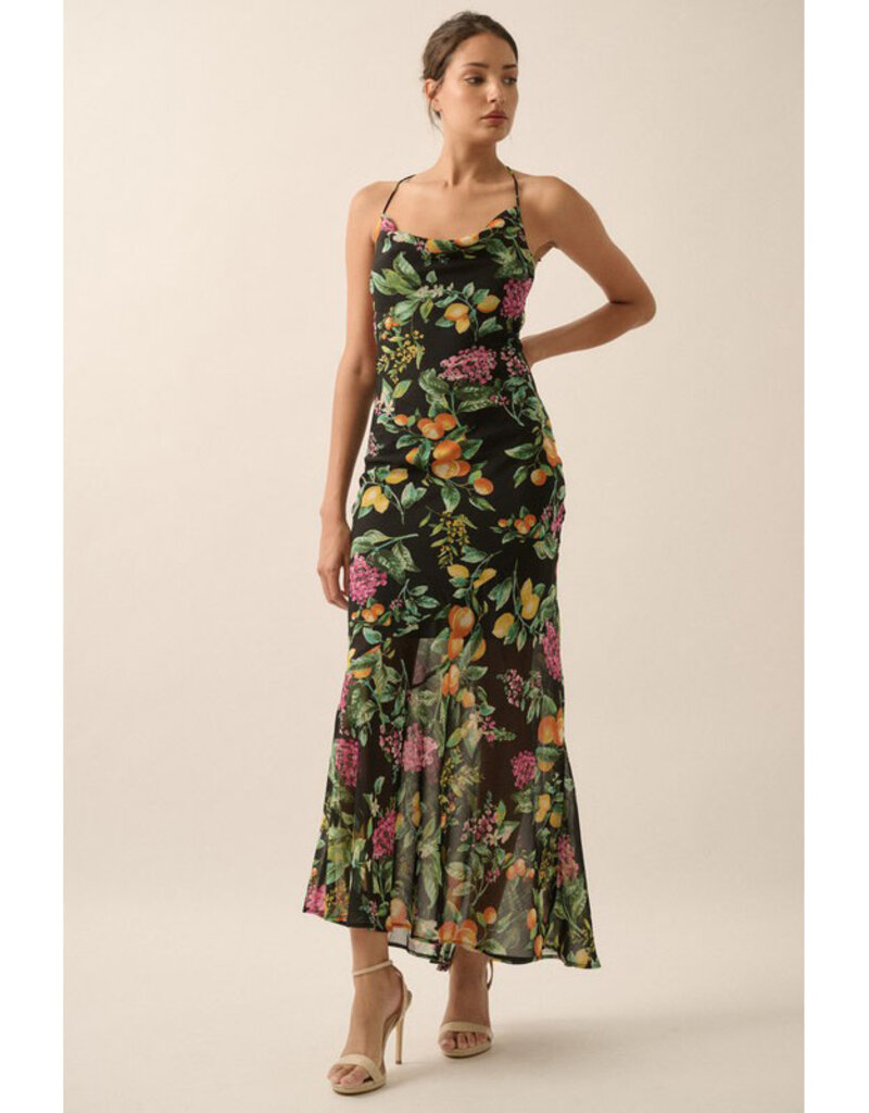 Promesa Floral Chiffon Cowl Maxi Dress
