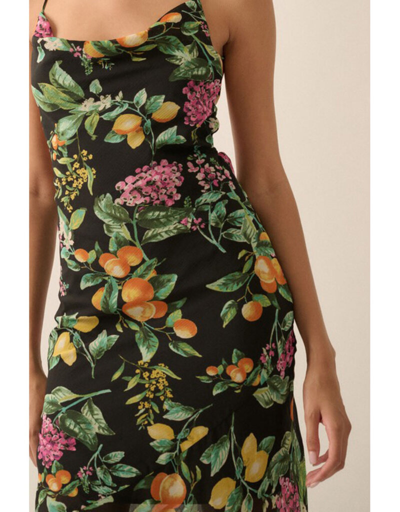 Promesa Floral Chiffon Cowl Maxi Dress