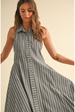 Miou Muse Striped Button Midi Dress