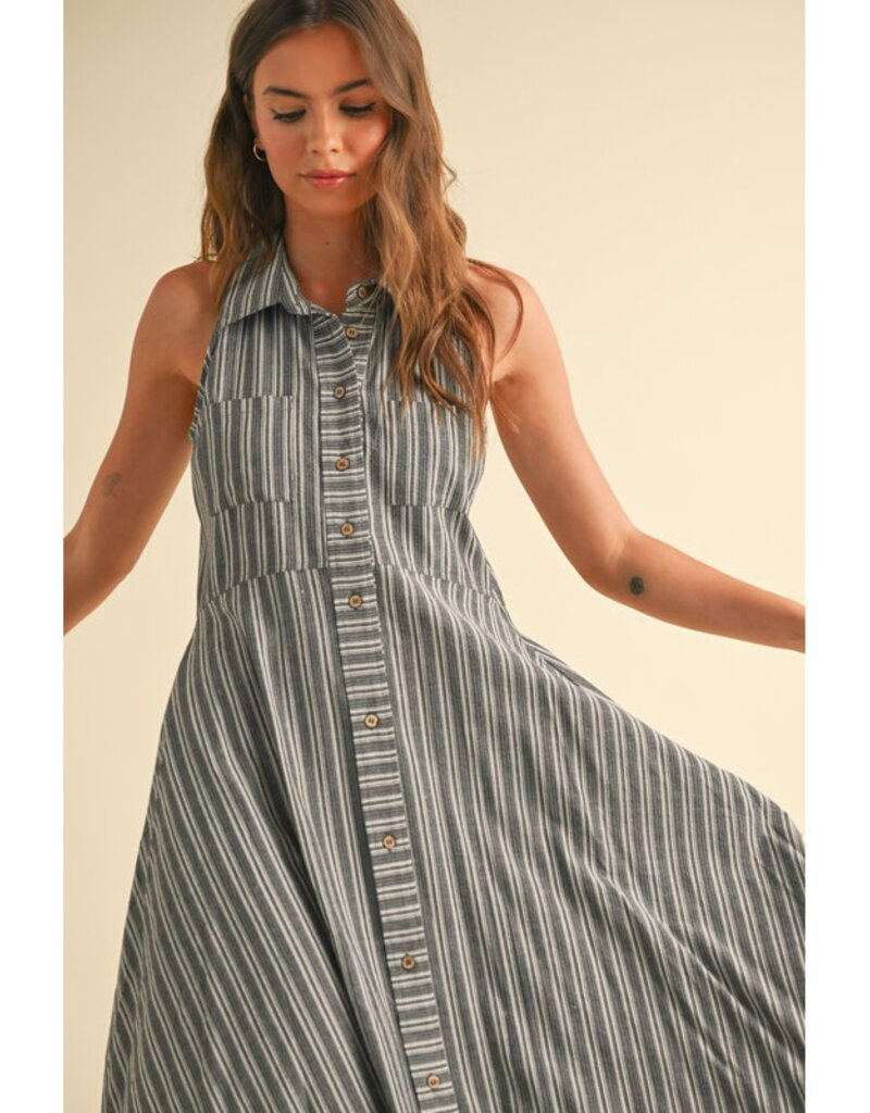 Miou Muse Striped Button Midi Dress