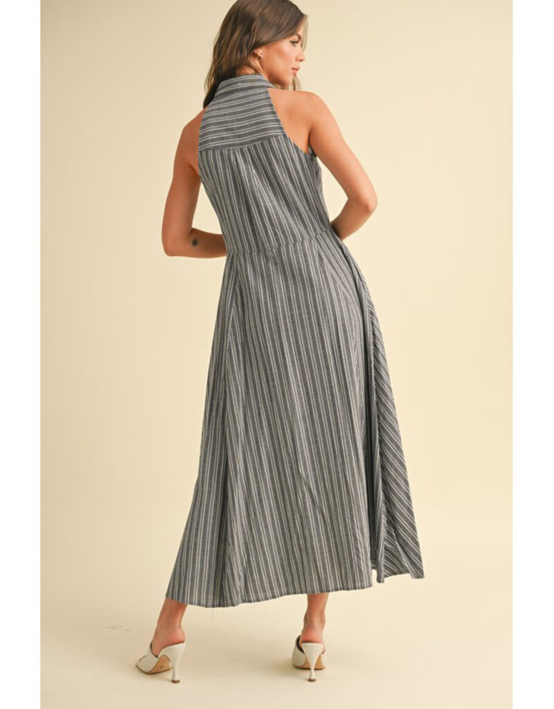 Miou Muse Striped Button Midi Dress