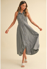 Miou Muse Striped Button Midi Dress