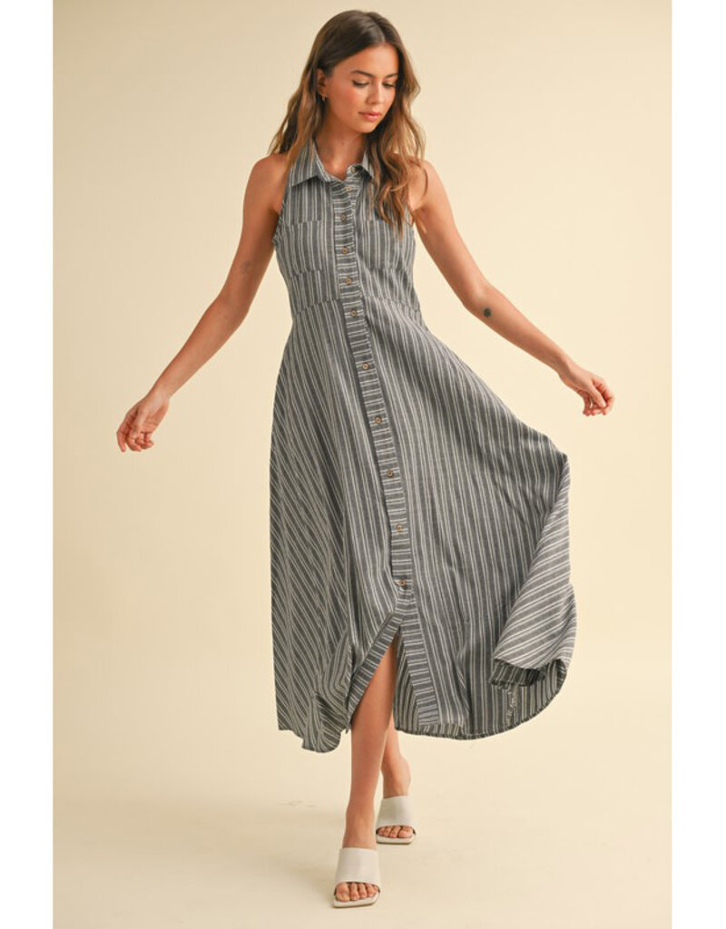 Miou Muse Striped Button Midi Dress