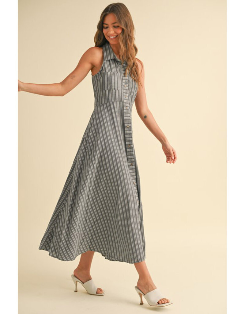 Miou Muse Striped Button Midi Dress