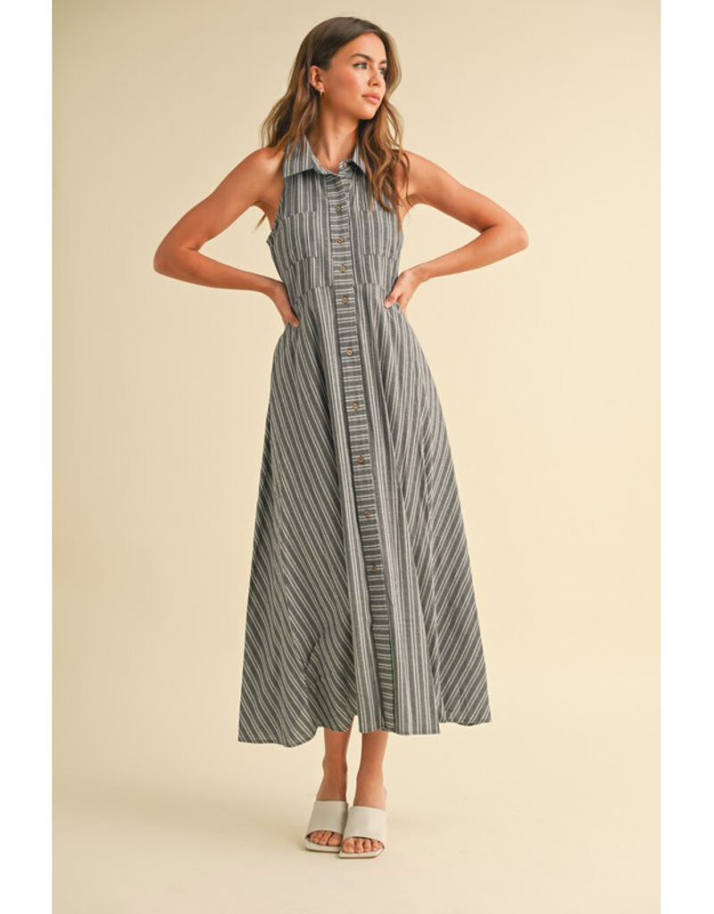 Miou Muse Striped Button Midi Dress