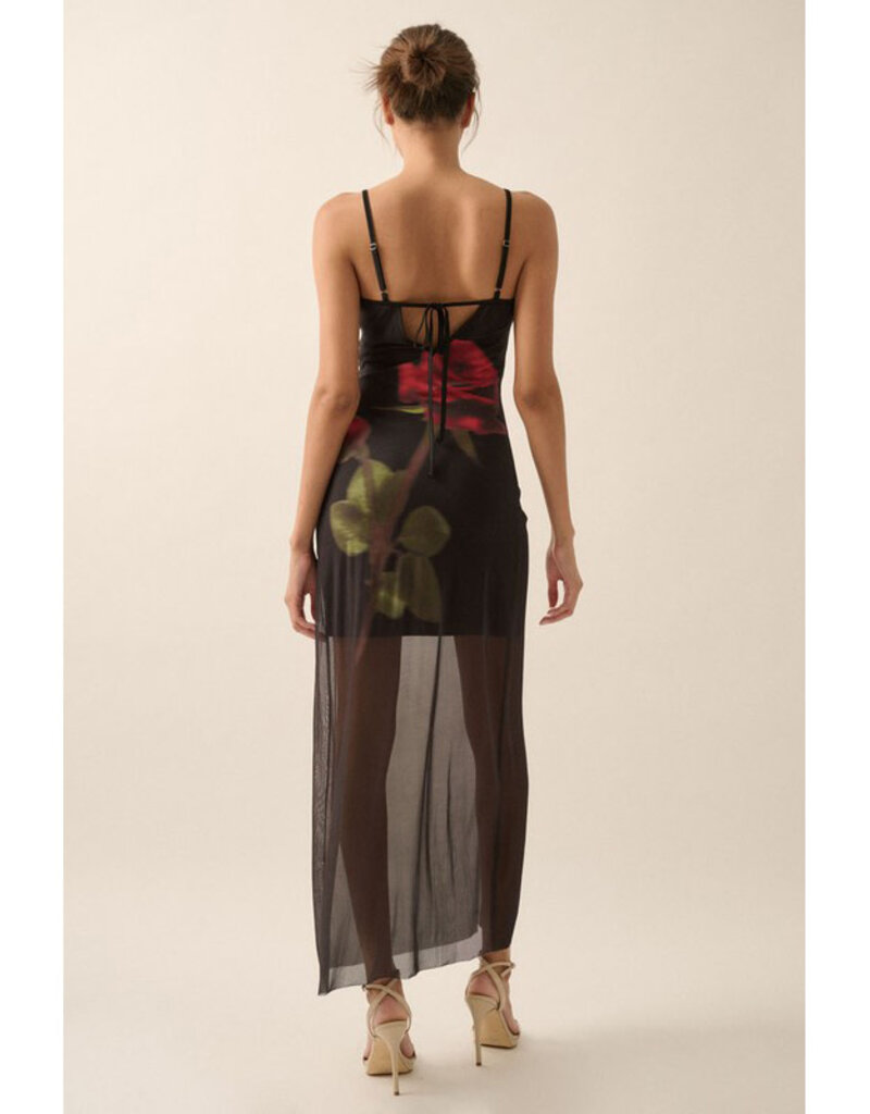Promesa Rose Print Mesh Maxi Dress