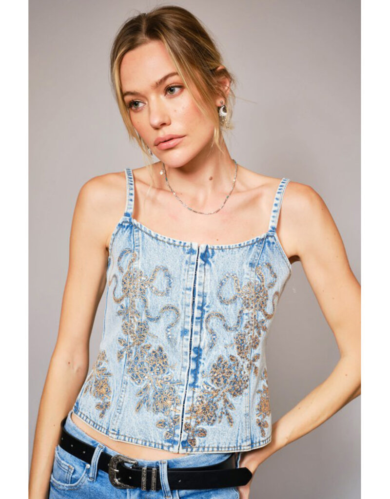 blue b. collection Denim Corset w/Sequin Embroidery