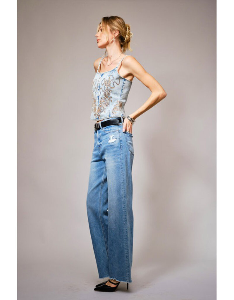 blue b. collection Denim Corset w/Sequin Embroidery