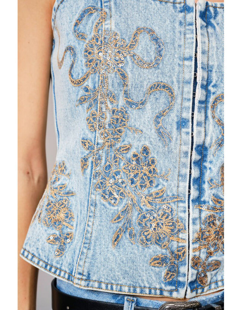 blue b. collection Denim Corset w/Sequin Embroidery