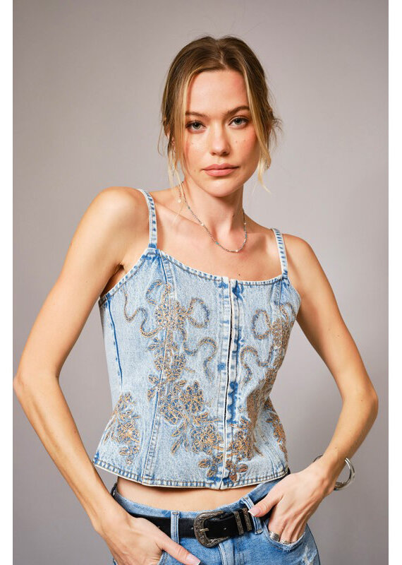 blue b. collection Denim Corset w/Sequin Embroidery