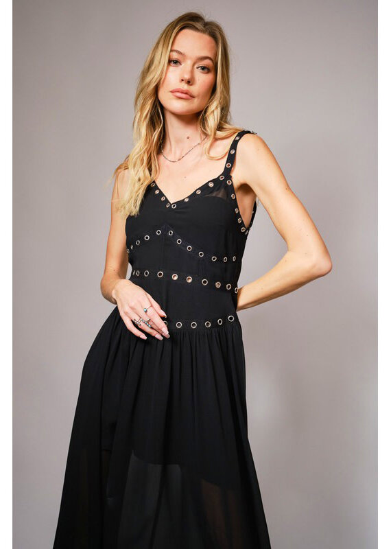 blue b. collection Chiffon Midi Dress w/Grommet Detail