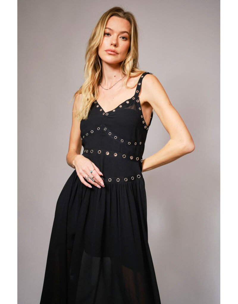 blue b. collection Chiffon Midi Dress w/Grommet Detail