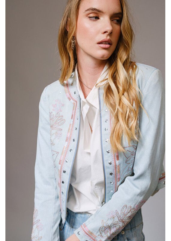 blue b. collection Embroidered Denim Jacket w/Studs
