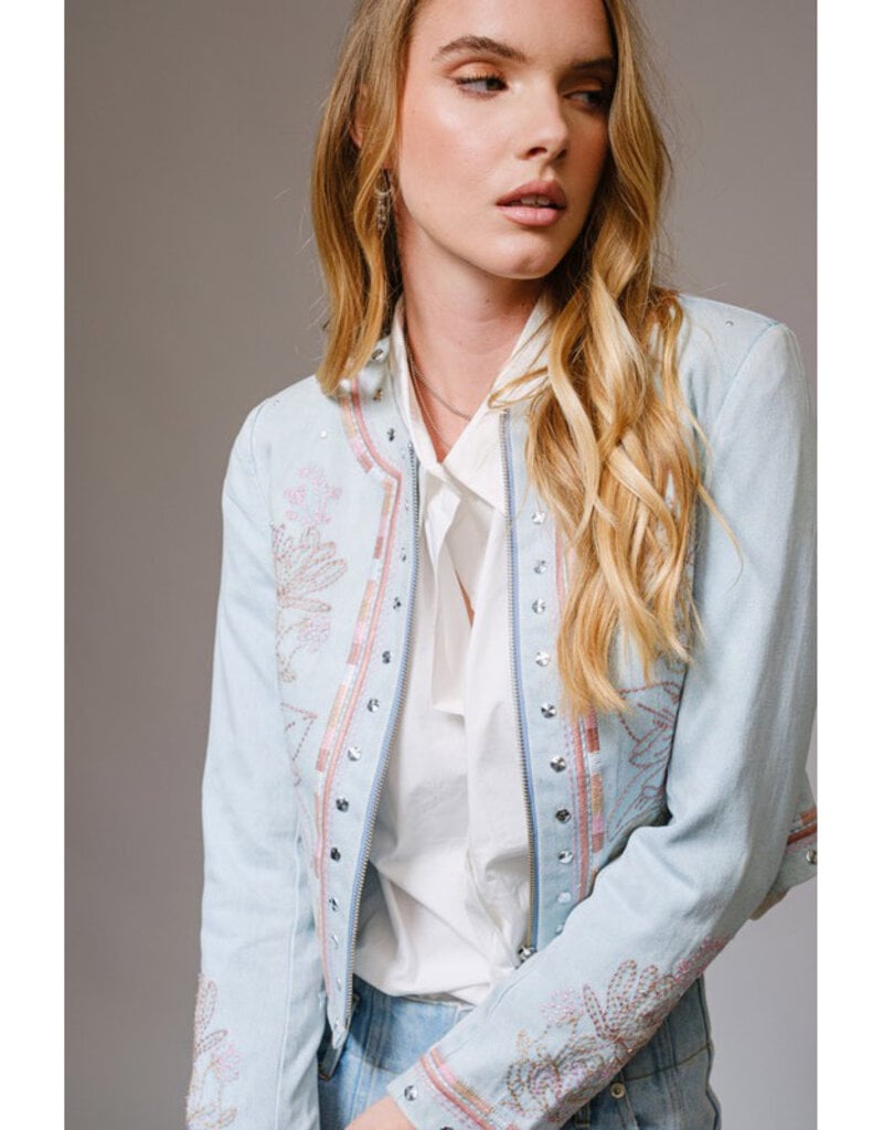 blue b. collection Embroidered Denim Jacket w/Studs