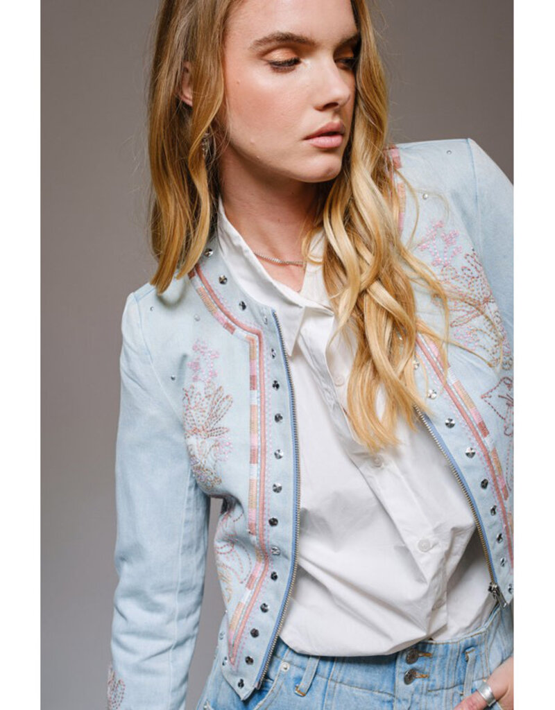 blue b. collection Embroidered Denim Jacket w/Studs