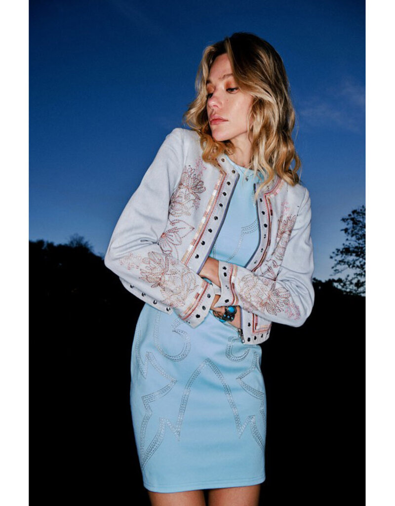 blue b. collection Embroidered Denim Jacket w/Studs