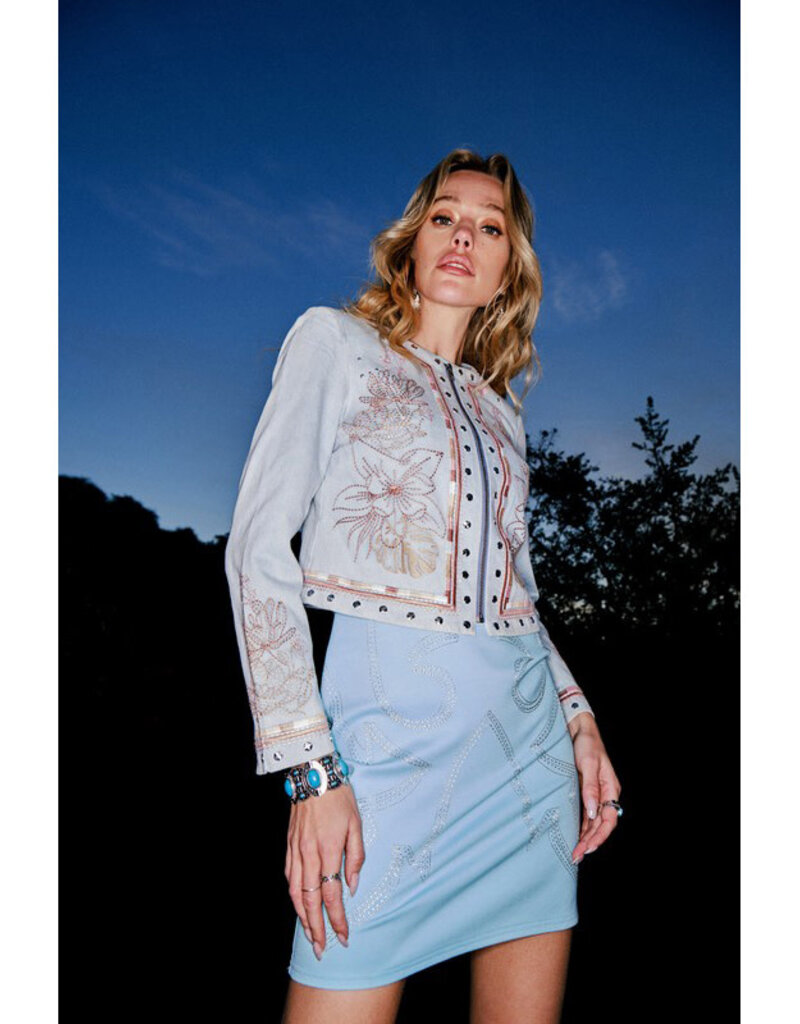 blue b. collection Embroidered Denim Jacket w/Studs