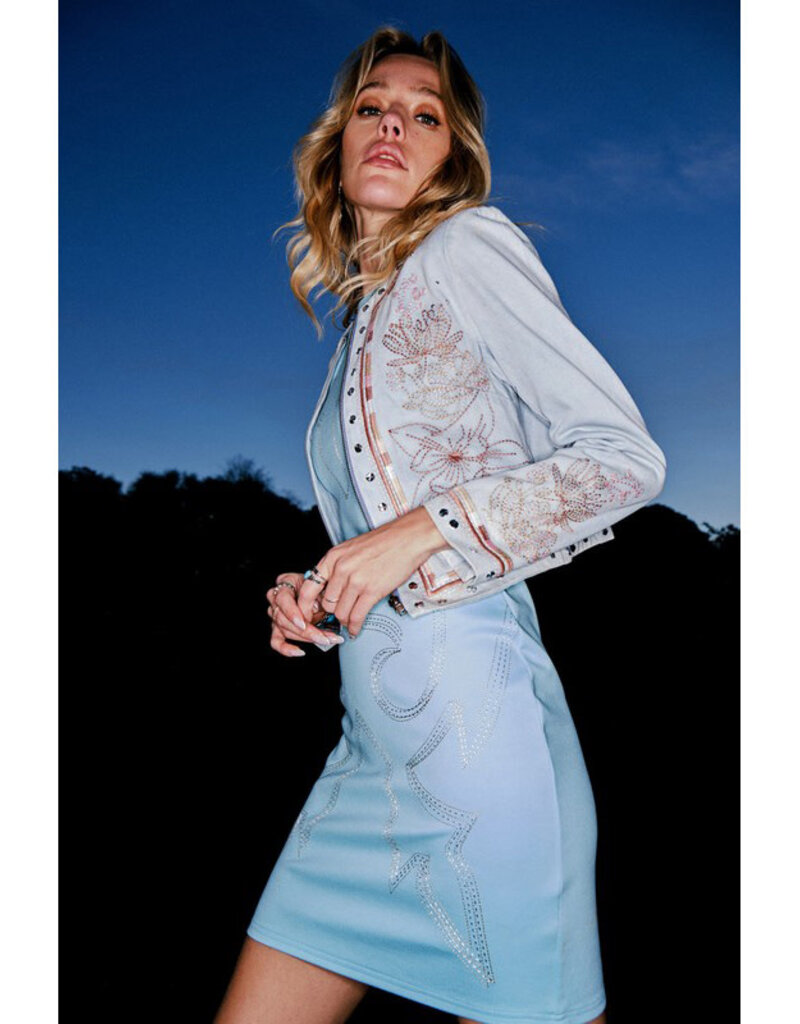 blue b. collection Embroidered Denim Jacket w/Studs