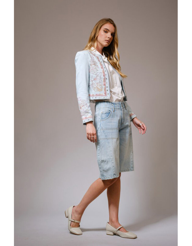 blue b. collection Embroidered Denim Jacket w/Studs
