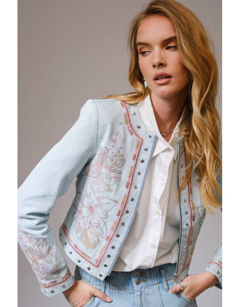 blue b. collection Embroidered Denim Jacket w/Studs