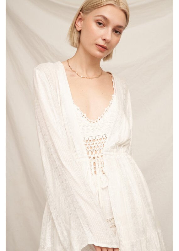 En Creme Bell Sleeve Kimono w/Silver Lurex Pinstripe