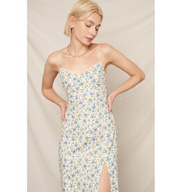 En Creme Ivory & Blue Bustier Midi Dress