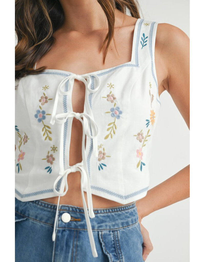 Mable Embroidered Tie Front Vest