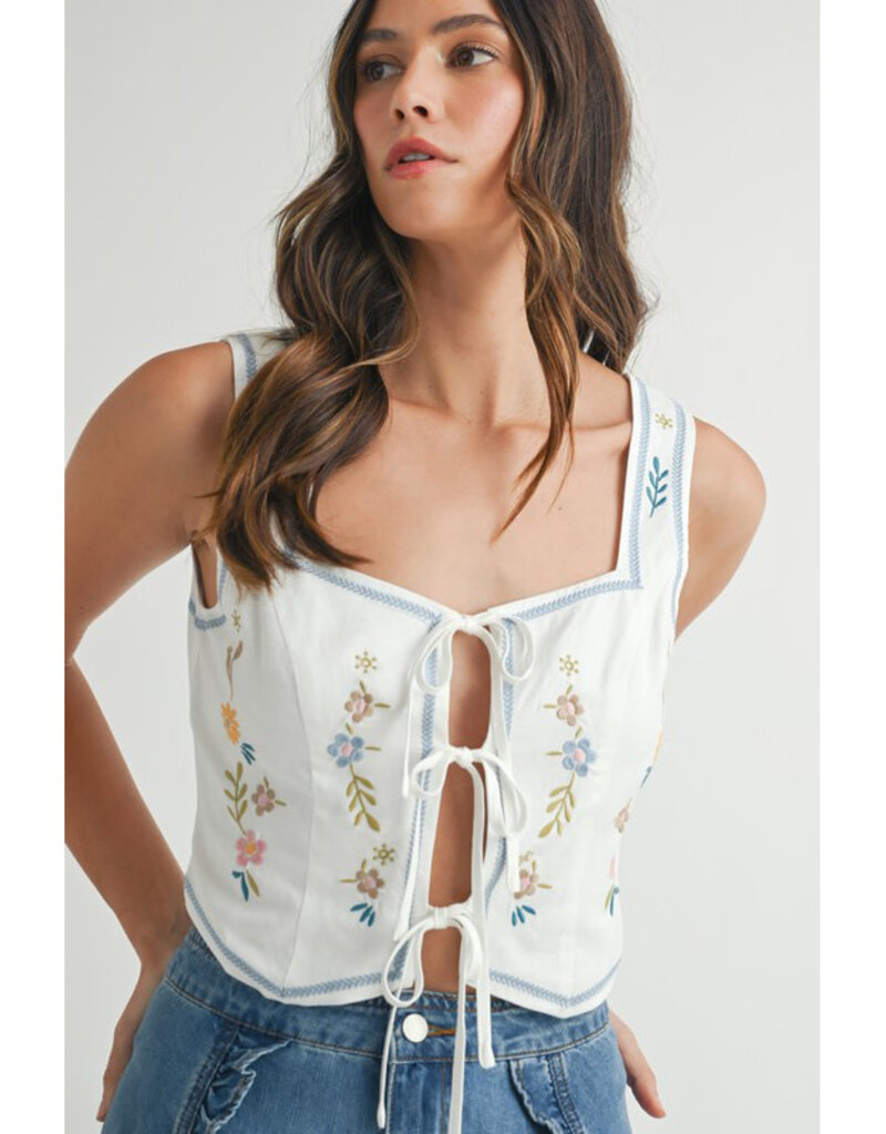 Mable Embroidered Tie Front Vest
