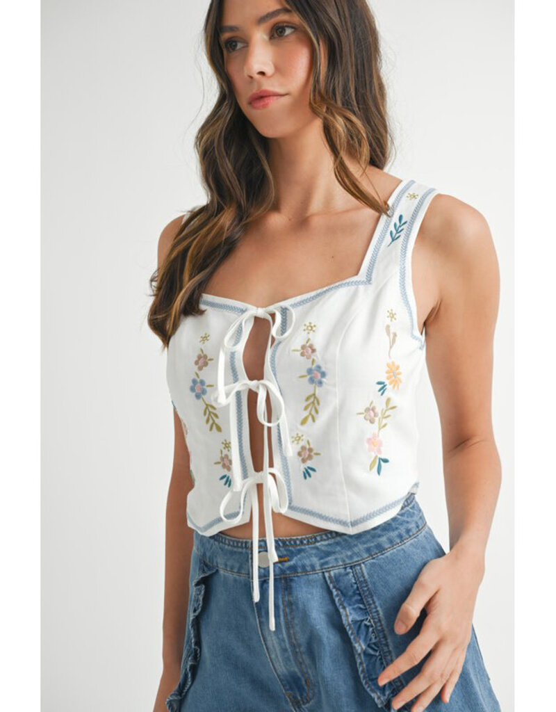 Mable Embroidered Tie Front Vest