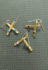 Bird in the Sky 24k Gold Over Brass Bar Earring w/Crystal
