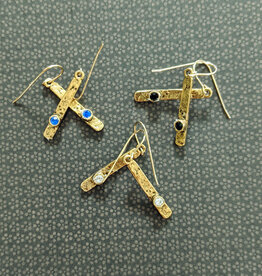 Bird in the Sky 24k Gold Over Brass Bar Earring w/Crystal