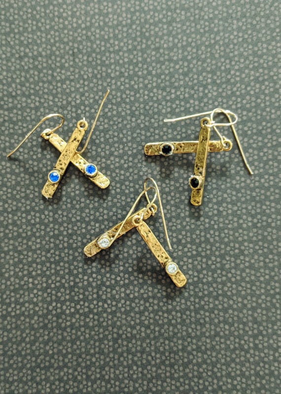 Bird in the Sky 24k Gold Over Brass Bar Earring w/Crystal
