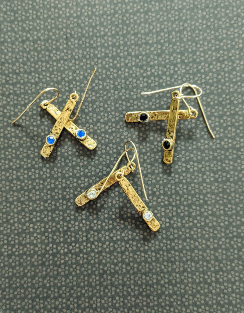 Bird in the Sky 24k Gold Over Brass Bar Earring w/Crystal