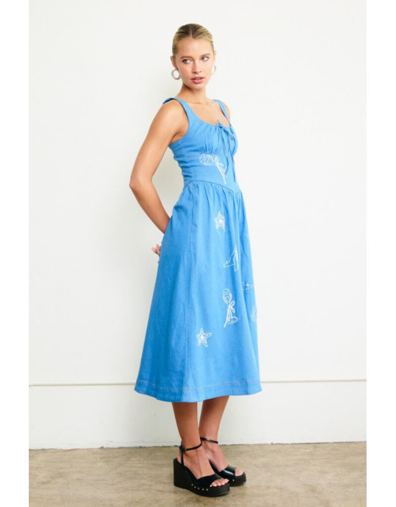 Raisonnel Denim Embroidered Midi Dress