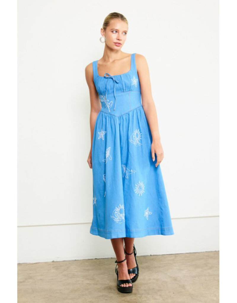 Raisonnel Denim Embroidered Midi Dress