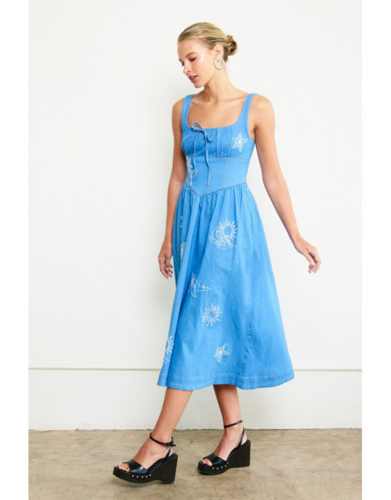 Raisonnel Denim Embroidered Midi Dress