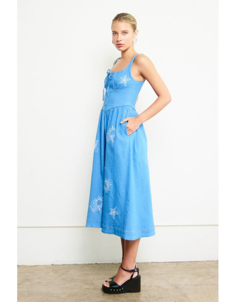 Raisonnel Denim Embroidered Midi Dress