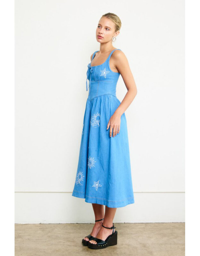 Raisonnel Denim Embroidered Midi Dress