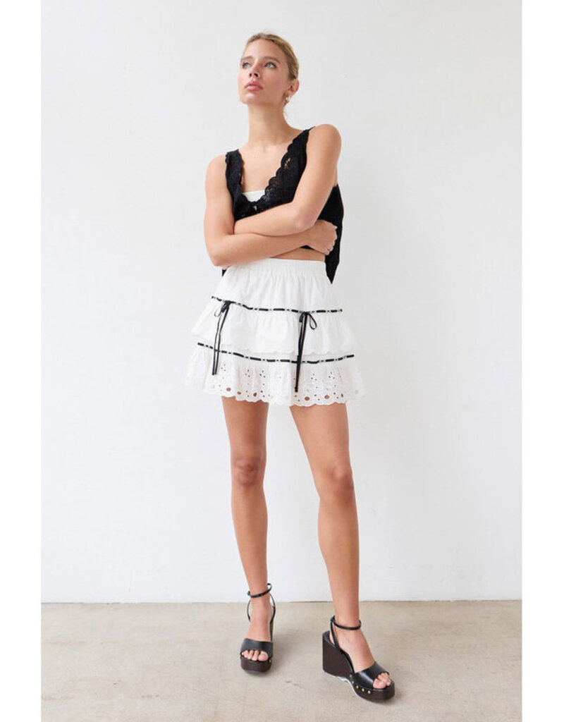 Raisonnel Lace Trim Tiered  Mini Skirt