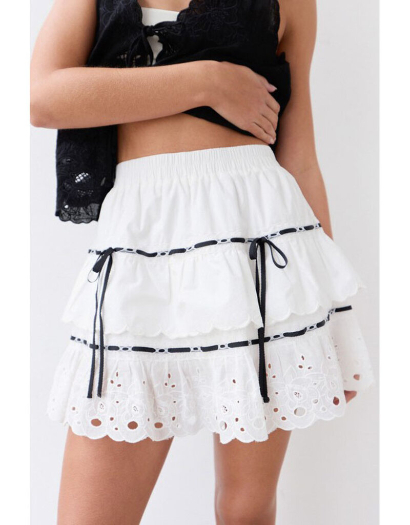 Raisonnel Lace Trim Tiered  Mini Skirt