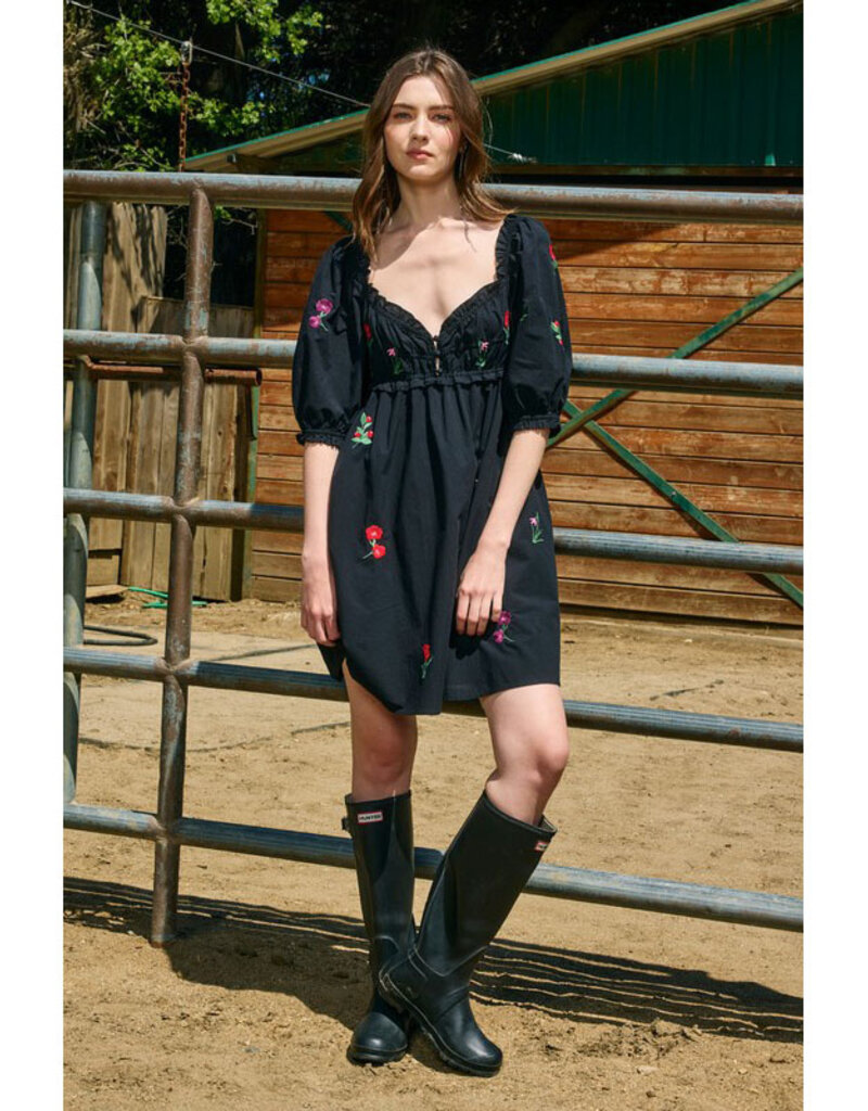 Raisonnel Black Embroidered Mini Dress