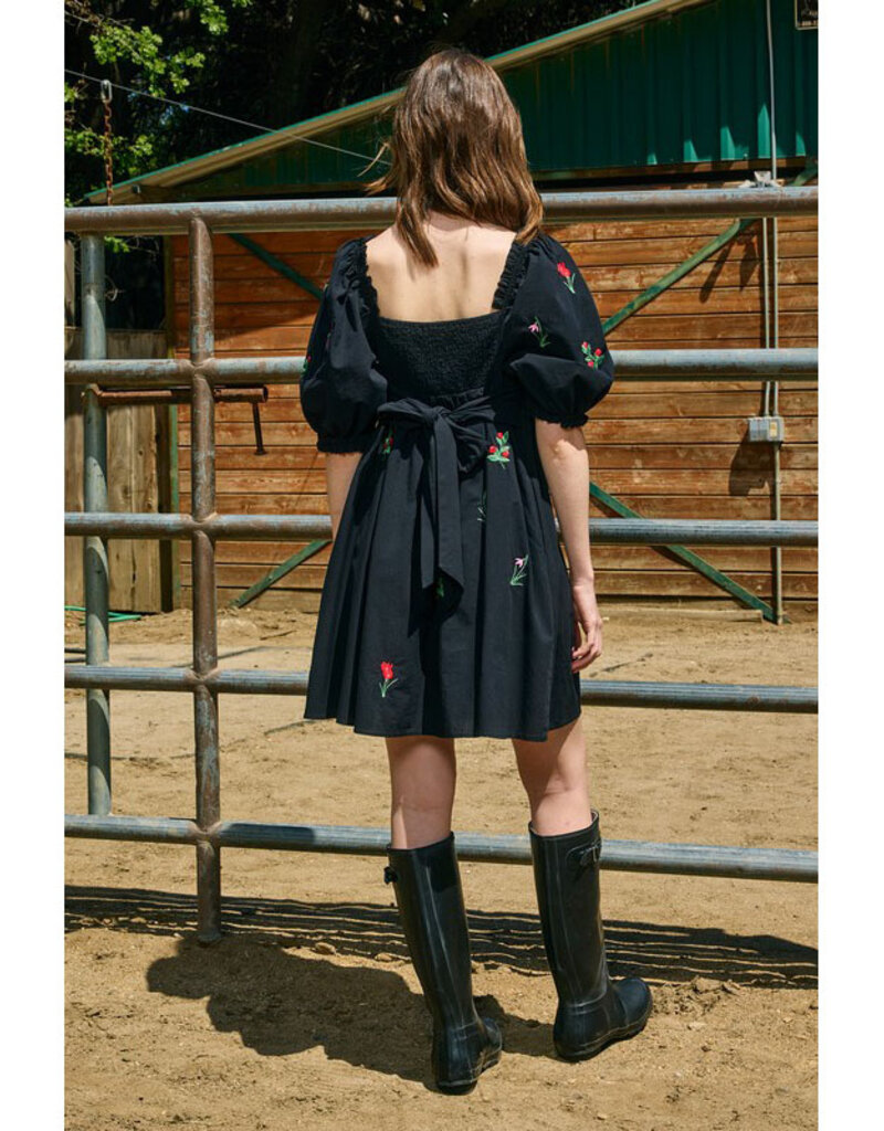 Raisonnel Black Embroidered Mini Dress