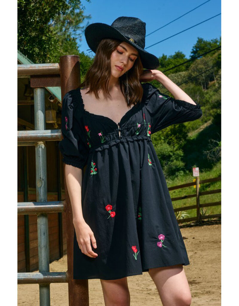 Raisonnel Black Embroidered Mini Dress